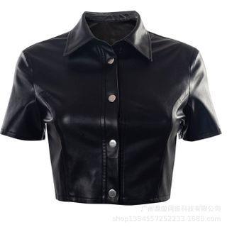 Short-sleeve Faux Leather Crop Shirt