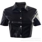 Short-sleeve Faux Leather Crop Shirt