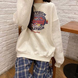 Long-sleeve Printed Sweatshirt / High-waist Plaid Pants