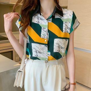 Cap-sleeve Color Block Shirt