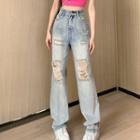 High Waist Distressed Loose Fit Pants (various Designs)