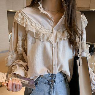 Ruffled Lace Trim Blouse