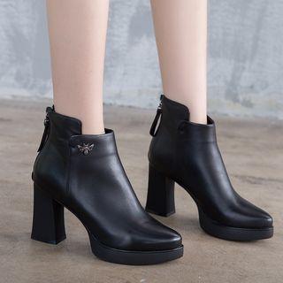 Chunky Heel Genuine-leather Ankle Boots