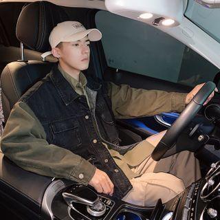 Denim Panel Single-breasted Jacket