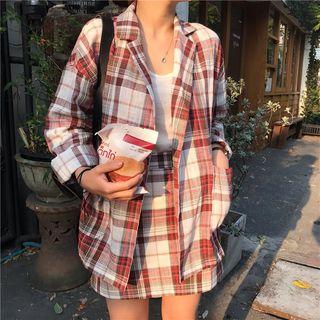 Plaid Blazer / Plaid Mini A-line Skirt