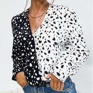 Print Two Tone V-neck Top