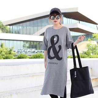 Elbow-sleeve Lettering Midi T-shirt Dress