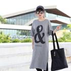 Elbow-sleeve Lettering Midi T-shirt Dress
