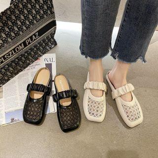 Square-toe Mesh Panel Flat Mules