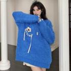 Flower Stitch Loose-fit Sweater Blue - One Size