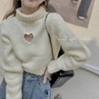 Heart Cutout Turtleneck Sweater