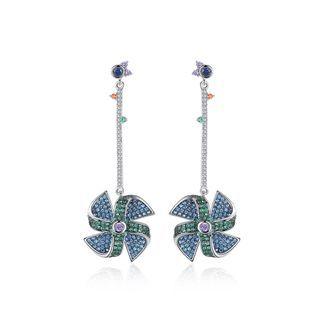 Fashion Creative Geometric Windmill Long Earrings With Cubic Zirconia Silver - One Size