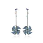Fashion Creative Geometric Windmill Long Earrings With Cubic Zirconia Silver - One Size