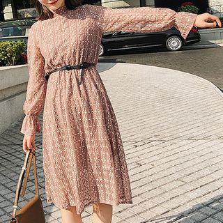 Long-sleeve Perforated Midi Dress