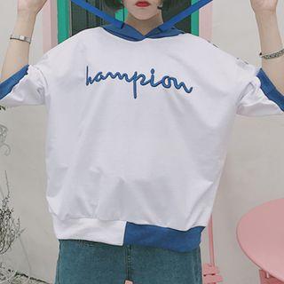 Letter Panel Elbow-sleeve Hoodie