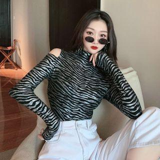 Mock-neck Printed Zebra Top