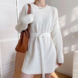Plain Belted Knit Mini Dress