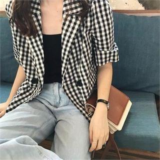 Elbow-sleeve Gingham Jacket