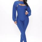 Set: Puff-sleeve Top + Sleeveless Jumpsuit