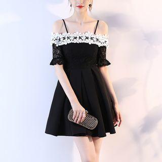 Off-shoulder Elbow-sleeve Evening Dress