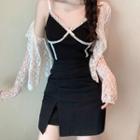 Lace Trim Camisole Top / Lace Jacket / Side-slit Mini Pencil Skirt / Set