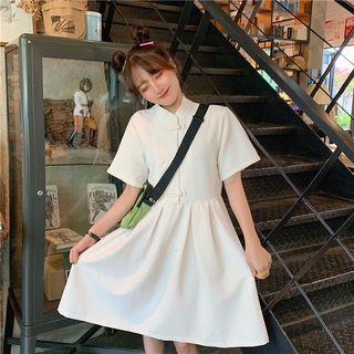 Frog Button Short-sleeve A-line Dress