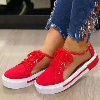 Pvc Panel Platform Lace Up Sneakers