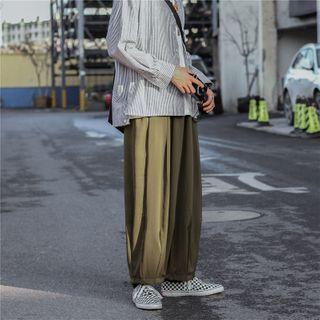 Plain Band-waist Wide-leg Pants