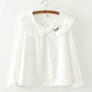 Floral Embroidered Peterpan Collar Shirt