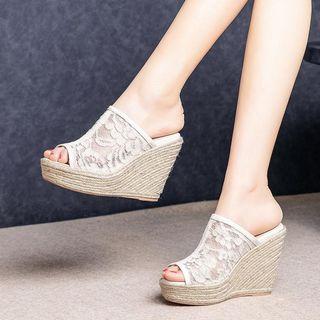 Lace Platform Wedge Slippers