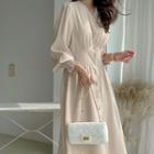 Buttoned Shirred Maxi Dress