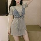 Short-sleeve Mini T-shirt Dress / Button-up Denim Vest / Denim Camisole Top / Set