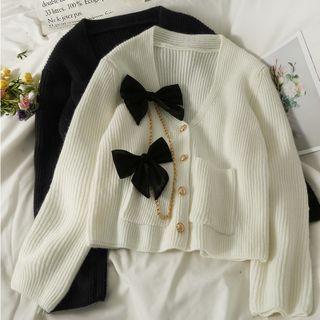 Chain-accent Ribbon Cardigan