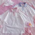 Short-sleeve Heart Print Polo Shirt