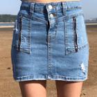 Inset Shorts H-line Denim Miniskirt