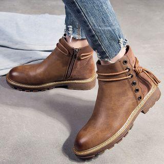 Low Heel Faux-leather Short Boots