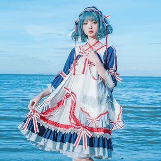 3/4-sleeve Cold Shoulder A-line Dress / Headband / Set