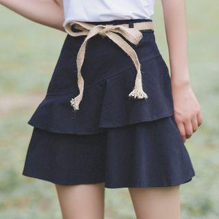 Plain Ruffle Trim A-line Skirt