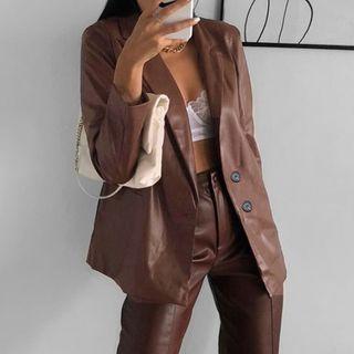 Long Sleeve Faux Leather Blazer