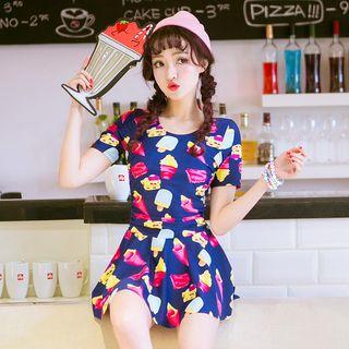 Print Short-sleeve Swimdress