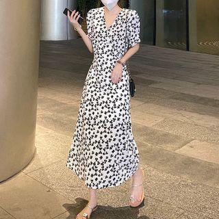Short-sleeve Floral Print]-0 Midi A-line Dress