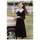 Long-sleeve Velvet Collared Midi A-line Dress
