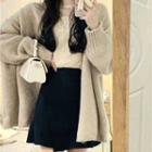 Long-sleeve Lace Blouse / Open-front Cardigan / Mini A-line Skirt / Set