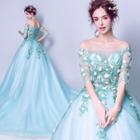 Elbow-sleeve Floral Wedding Ball Gown