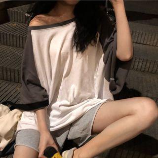Color Block 3/4-sleeve T-shirt / Plain Sweat Shorts