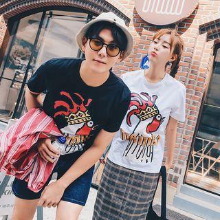 Couple Matching Short-sleeve Cock Printed T-shirt