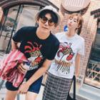 Couple Matching Short-sleeve Cock Printed T-shirt
