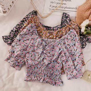 Floral Frilled Puff-sleeve Blouse