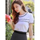 Piped Lace-trim Frilled Top