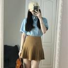 Short-sleeve Blouse / Pleated Mini A-line Skirt / Set